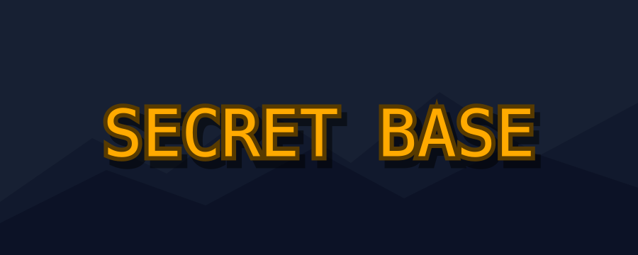 Secret Base rendered as gold Minecraft-style pixel text for a video thumbnail